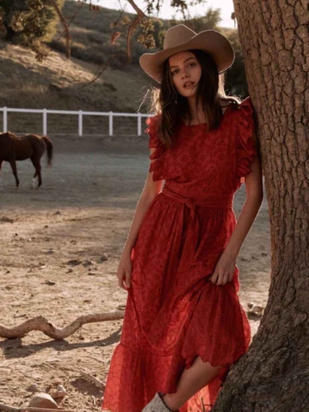The Great. Red Eyelet Apron Dress 0 / XS